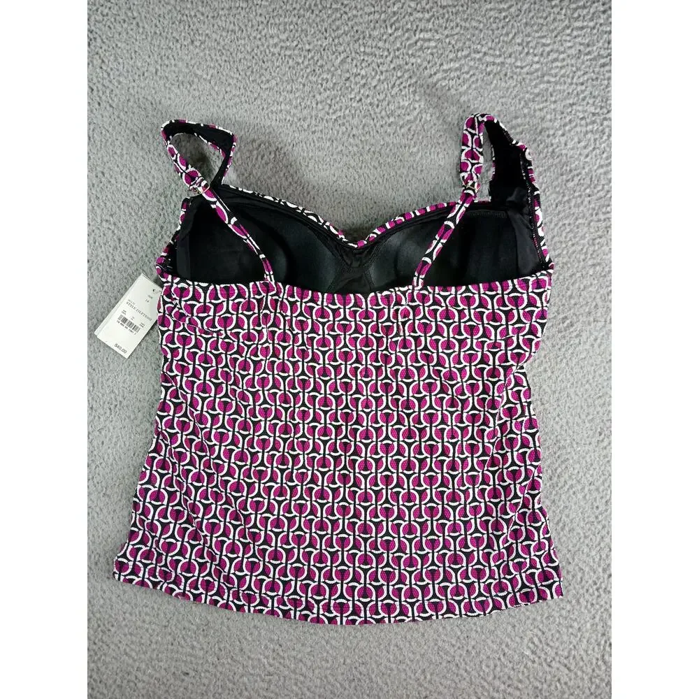 Lands End Swim Top Womens XL Size 14 Pink Floral Geometric Pattern Tankini NWT